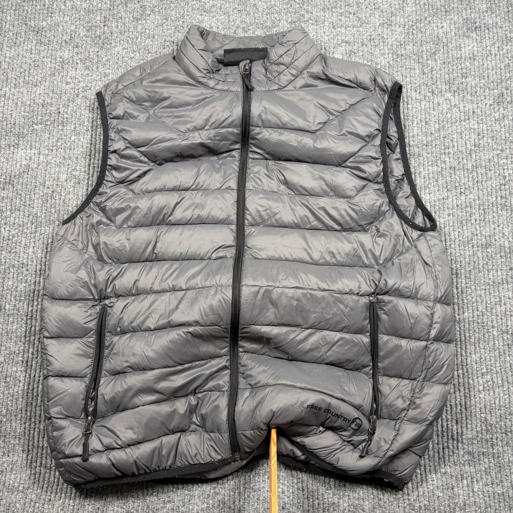 Free Country Vest Men's XL Puffer Vest Gray Down Full Zip Sleeveless Outdoors